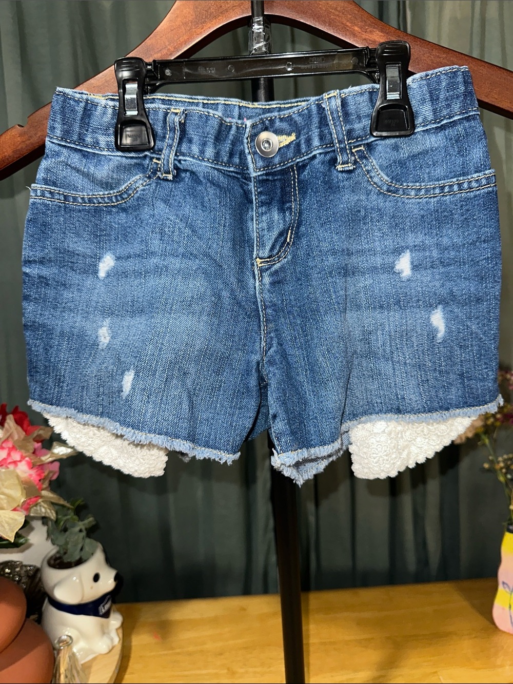 Place Denim Shorts with White Lace Hem